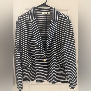 Cato Women's Navy and White Striped Blazer Size XL
